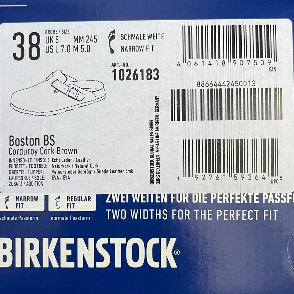 NIB Birkenstock Boston Clog Suede Embossed Corduroy Cork Brown Size 38 Narrow - Picture 7 of 9